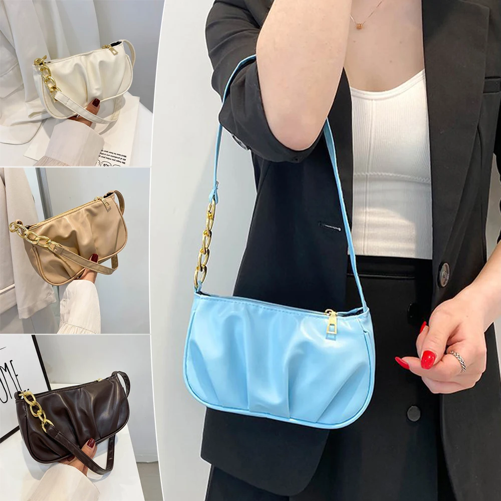 

Portable Mini Crossbody Shoulder Bag Ruffled Cloud Chain Causal Underarm Bag Baguette Bags for Women Waterproof Backpack EIG88