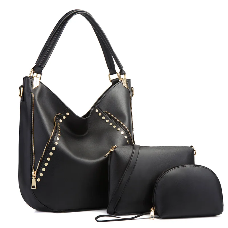

TRAVEASY 2022 New Fashion Square Composite Bags Women Rivet Design Solid Color Unique Ladies Purses and Handbags Set