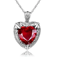 new trendy silver plated heart of the sea pendant necklaces for women red cz stone inlay fashion jewelry wedding party gift