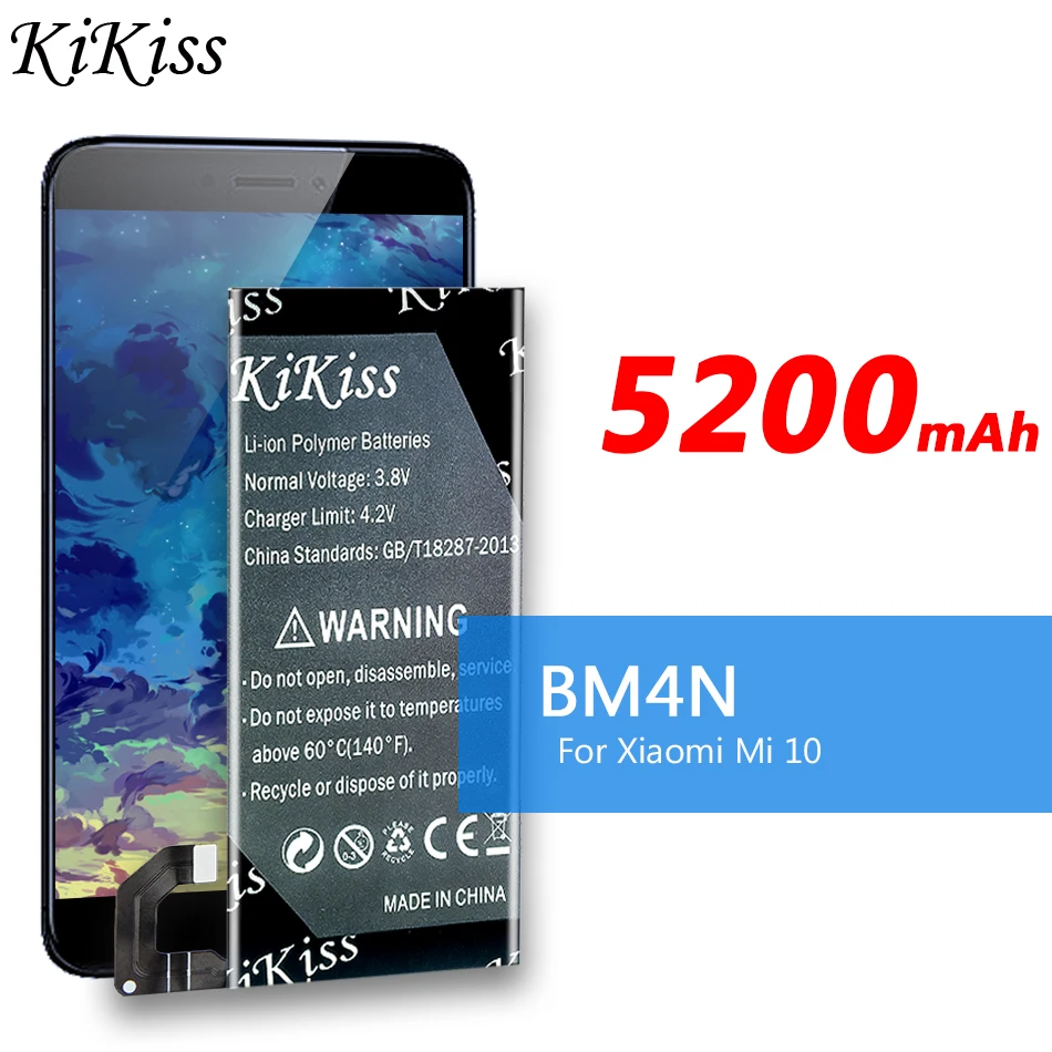 

Оригинальный сменный аккумулятор для телефона KiKiss 5200 мАч BM4N для Xiaomi Mi 10 5G Mi10, батареи