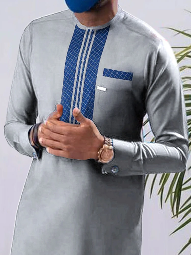 Ramadan Eid Men's African Middle East Casual Grey Slim Fit Shirt Camisas Estilo Europeo Pars Hombre Muslim Fashion Arabic Shirt