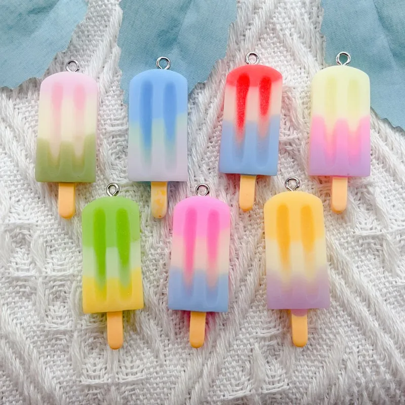 

10pcs Charms resin Summer Ice Cream Popsicle Ice Icicle Lolly Pendant Craft Making Handmade Jewelry DIY For Earrings keychain
