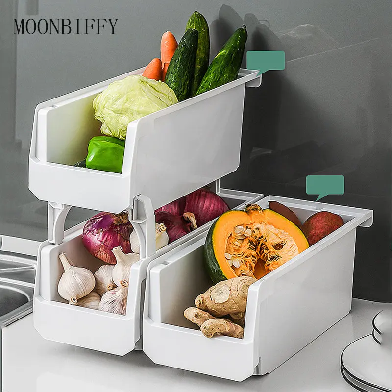 Kitchen Narrow Cabinet Stackable Fruit and Vegetable Storage Box Bathroom Organizer Shower Holder Cosmetic Storage Accessories