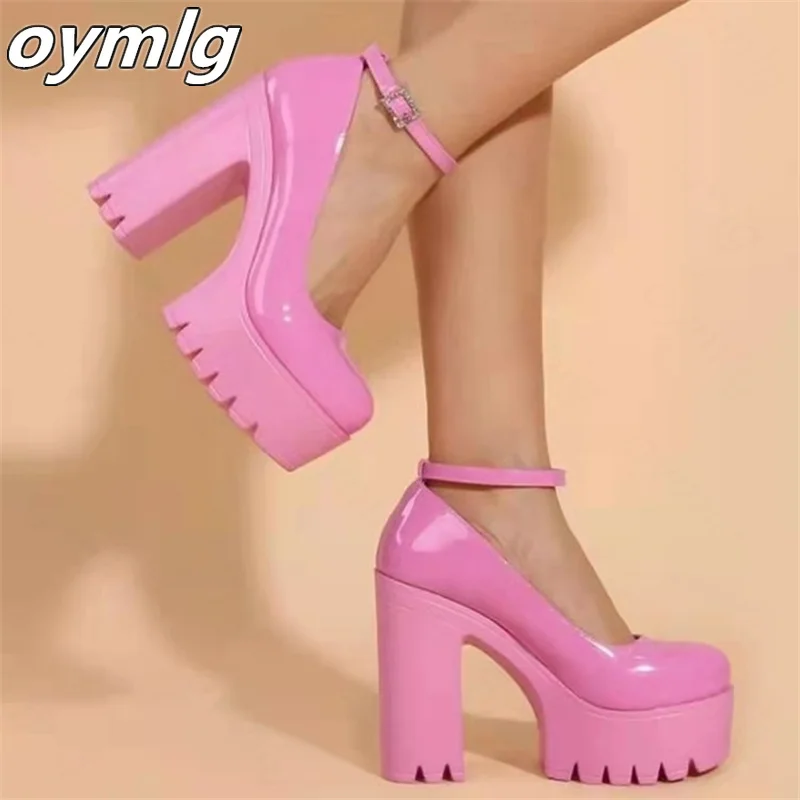 

Женские кожаные туфли на толстом каблуке, туфли с ремешком и пряжкой, большие размеры, 2022