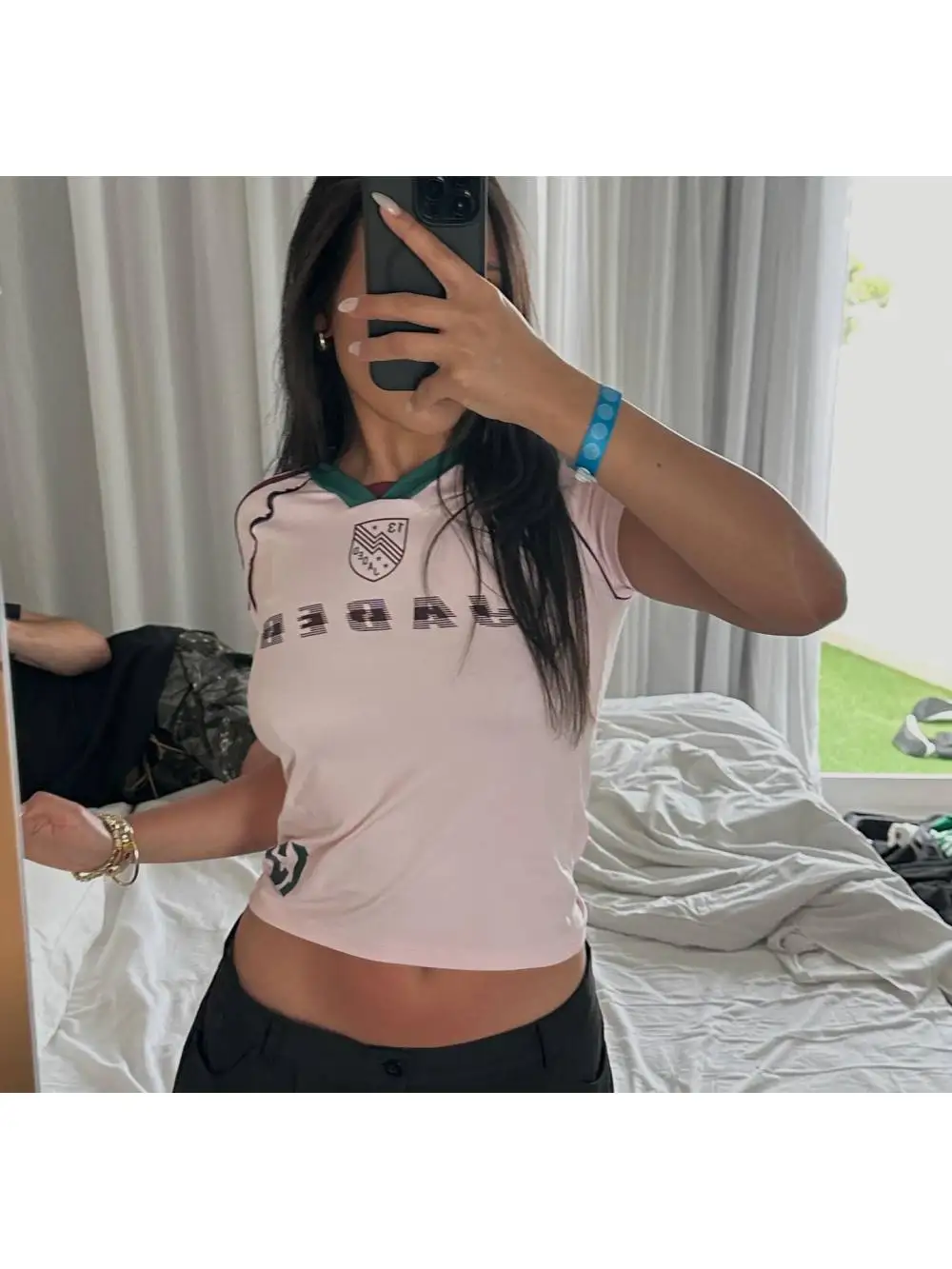 Весенне-летний спортивный стильный женский топ с буквенным принтом освежающий