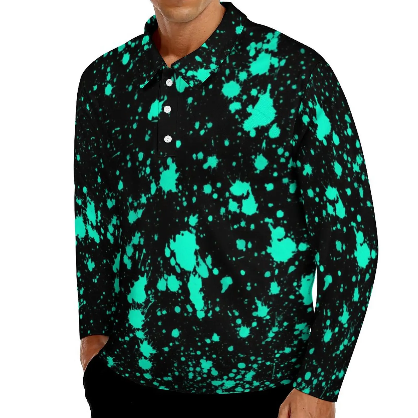 

Рубашка-поло мужская оверсайз с длинным рукавом и отложным воротником