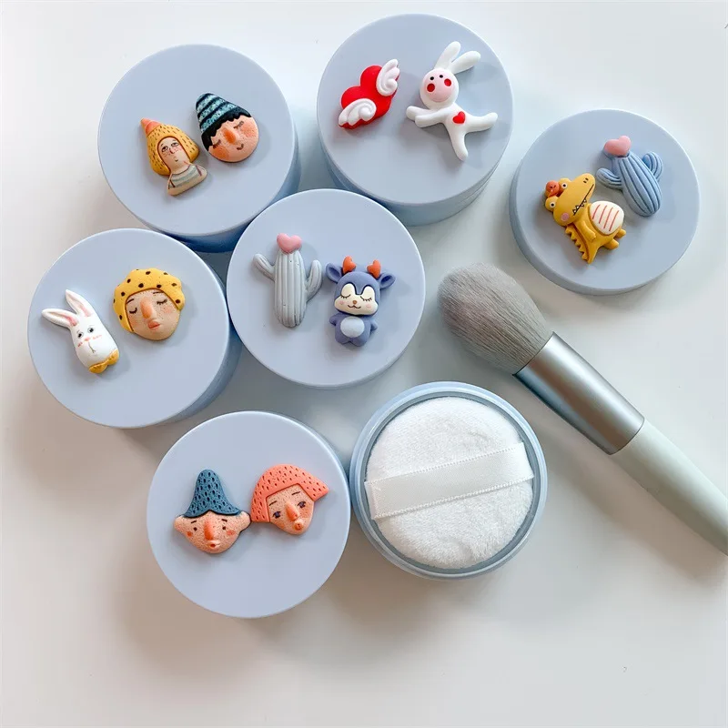 Коробка для пудры в мультяшном стиле компактная пустая мини-коробка с пуховкой