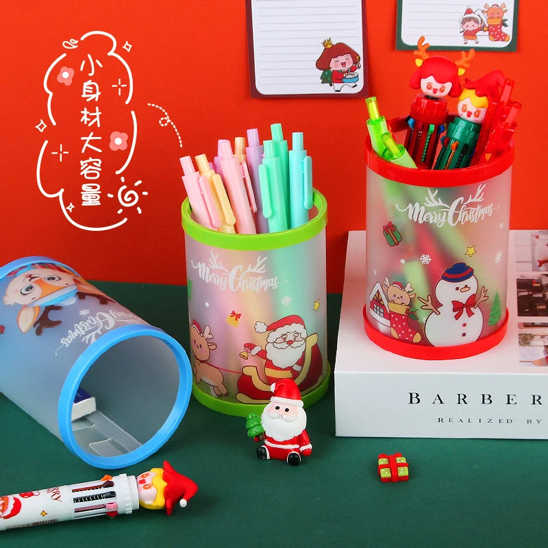 

Cartoon Christmas DIY Folding Pen Holder Creative Cute Desktop Pencil Organizer Holder Portable Stationery Office School Supply