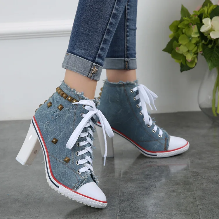 

2022 New European Station Women's Shoes Korean Super Hot Denim Casual Shoes Canvas Fashion Rivet Student Shoes