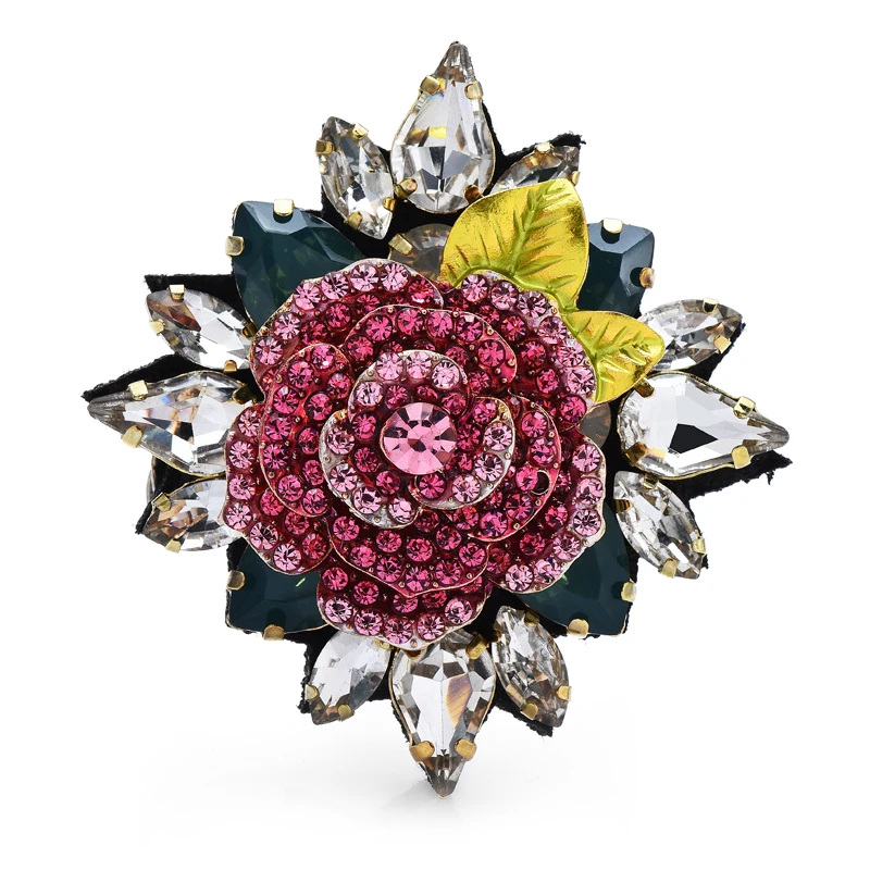 

Wuli&baby Handmade Rhinestone Rose Flower Brooch Pins For Women 2-color Beauty Flower Party Office Brooches Clip For Hair