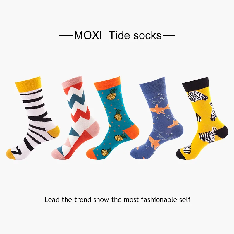 

2021 New Hiphop Cotton Men Socks Harajuku Happy Funny animal Flamingo penguin chili Dress Socks for Male Wedding Christmas Gift