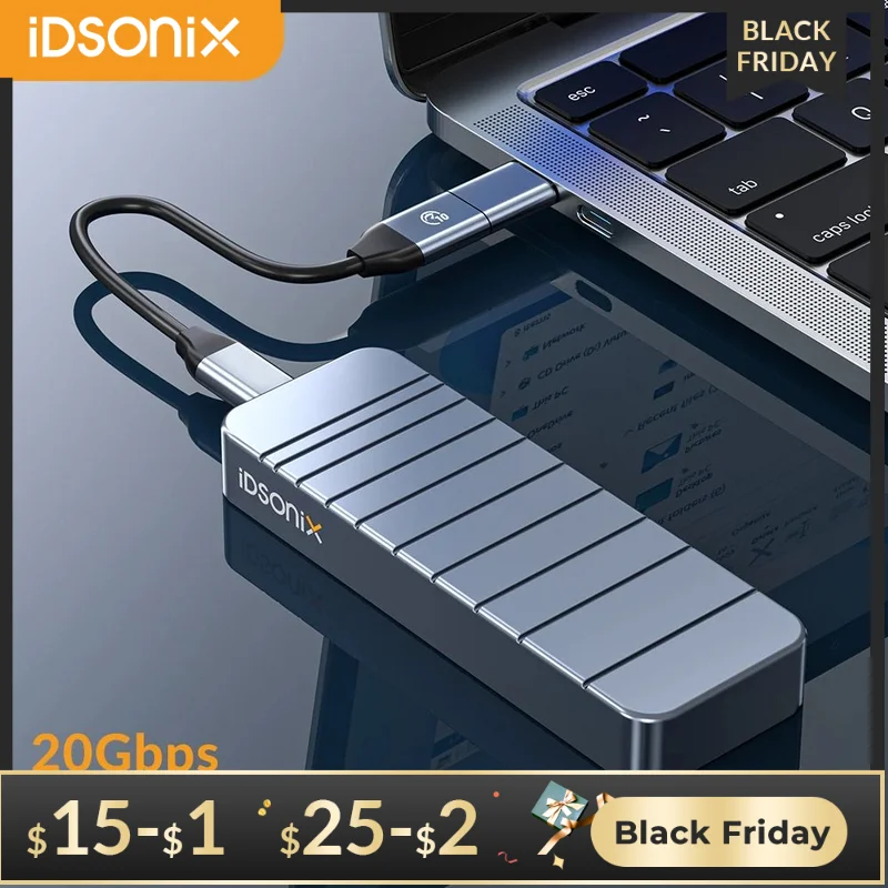 

IDSONIX 20Gbps NVMe Case USB3.2 Type C to M.2 External Hard Drive Enclosure Adapter NVME PCIE Solid State Disk Storage Cover Box