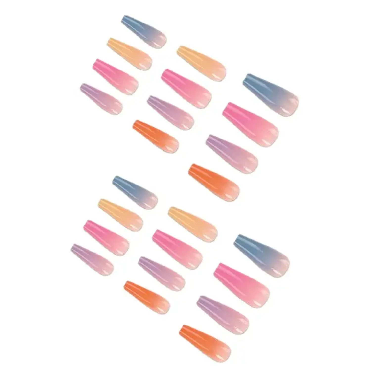 Fluorescent Gradient Long Length Press-On Manicure Gel Nail Kit - 24 Pcs Colourpop Fake Nails