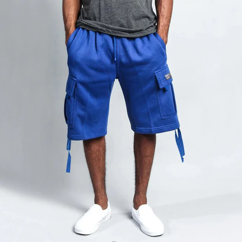 Summer Men's Cargo Shorts Multi-Pocket Straight Loose Half Shorts Male Drawstring Solid Color Casual Fashion Knee Length Shorts