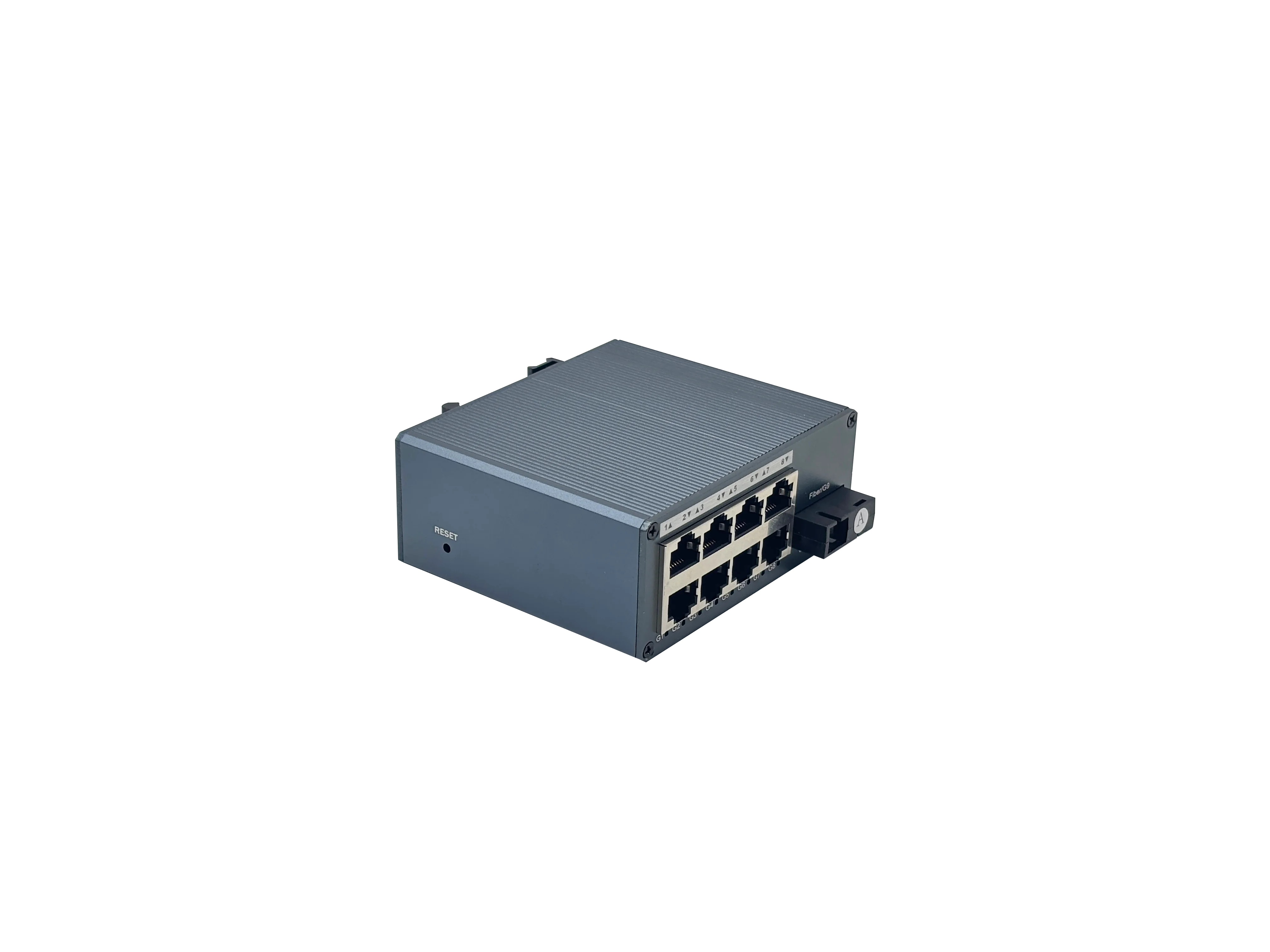 Фото Гигабитный медиаконвертер 1 SC на 8 RJ45 10/100/1000M, промышленного класса, миниатюрный, одномодовый, 20 км, для монтажа на DIN-рейку, оптический трансивер. №2