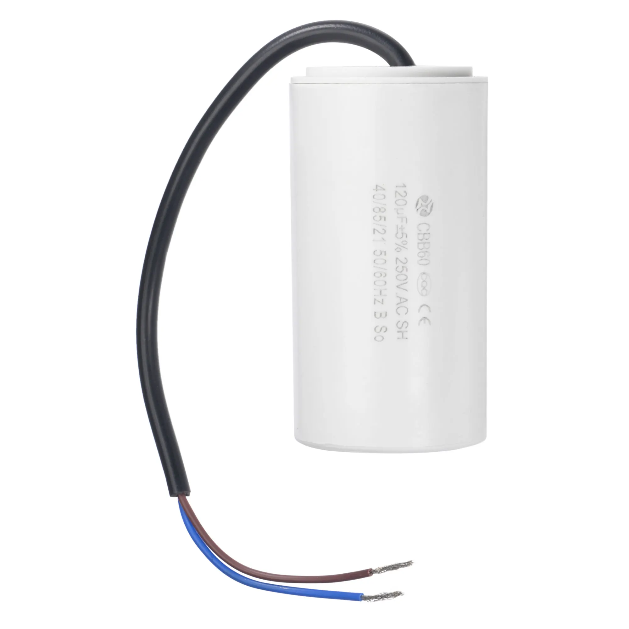 

Uxcell 120uF CBB60 Motor Run Capacitor 250V AC 2 Wires 50/60Hz Cylinder 96x49mm White for Air Compressor Water Pump Motor