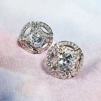 huitan trend earrings for women ear piercing round shaped stud earrings with dazzling cubic zirconia fashion accessories jewelry