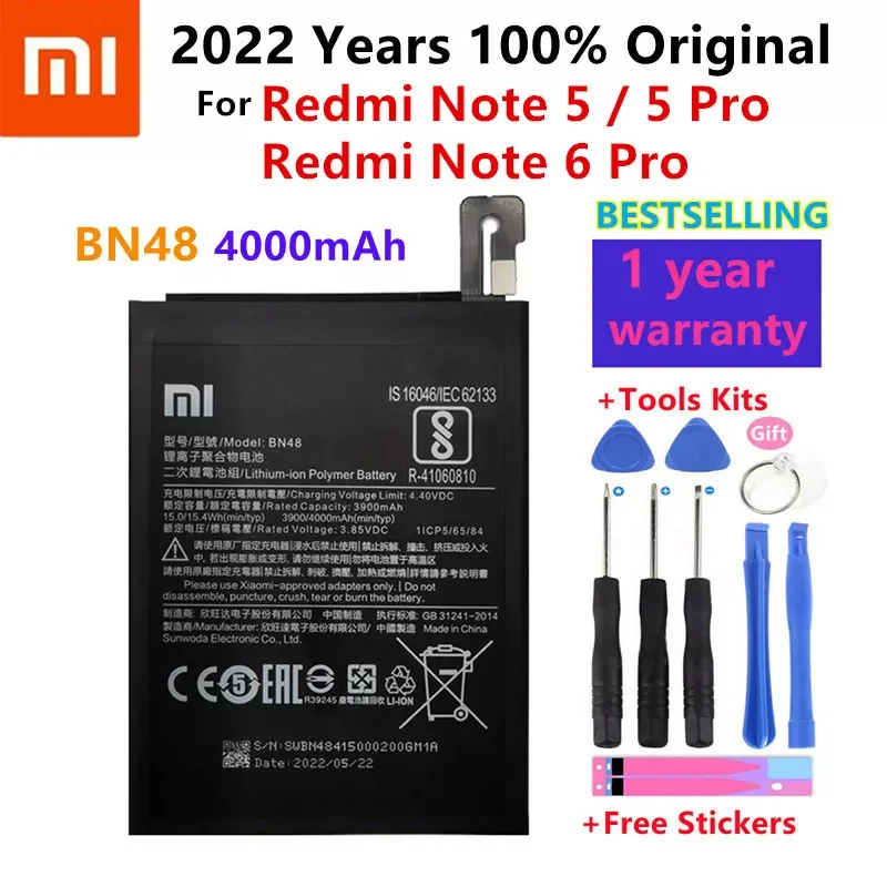 

100% Original New BN48 High Capacity 4000mAh Replacement Battery for Xiaomi Redmi Note 5 Note 6 Pro Batterie Batteries + tools