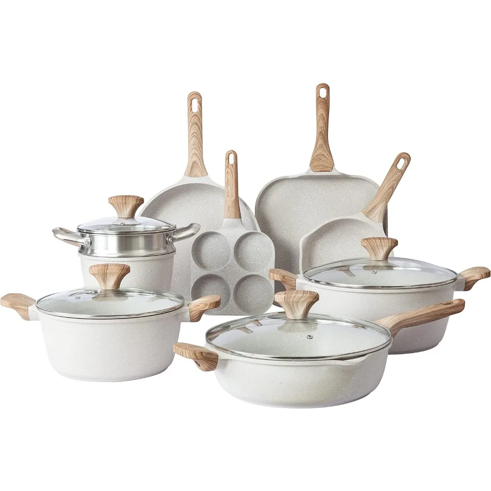 

Induction Cookware Sets - 13 Piece Nonstick Cast Aluminum Pots and Pans With BAKELITE Handles Non-stick Cookware for Kitchen Bar
