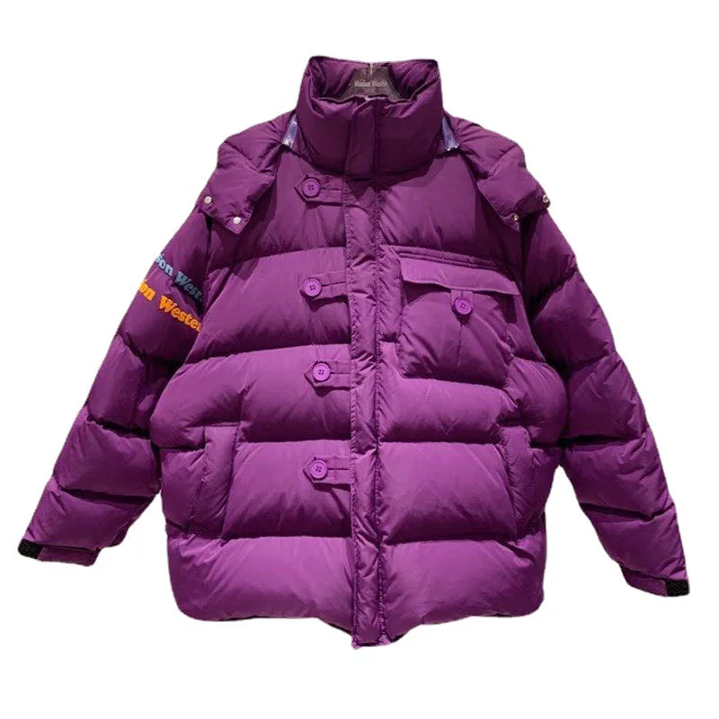 Women's Hooded Outwear Thick White Duck Down Overcoat 2023 Winter New Plus Velvet Jackets Fashion Letters Loose Warm Parka Coats