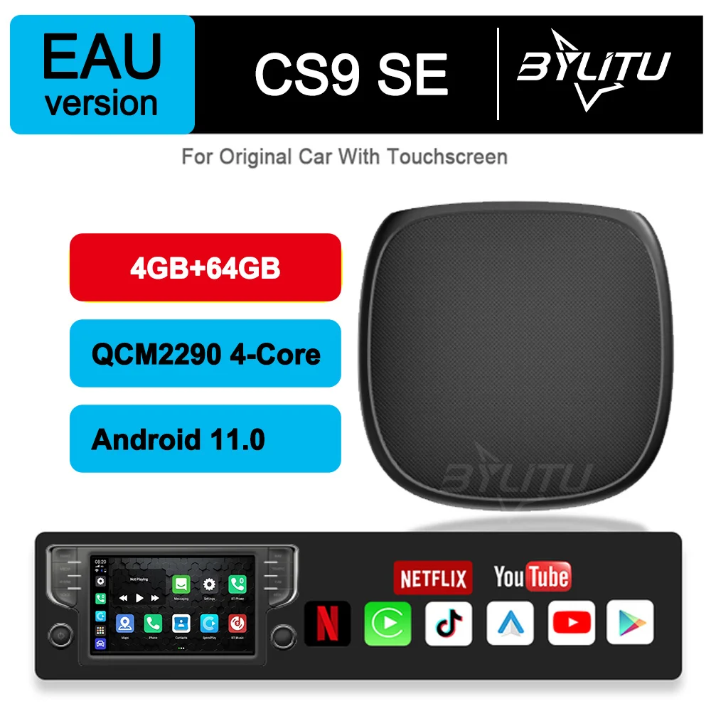 

BYLITU CS9 SE CarPlay Smart Ai Box Android Беспроводной адаптер CarPlay Android Auto для Netflix для YouTube Google App Store 5GWiFi