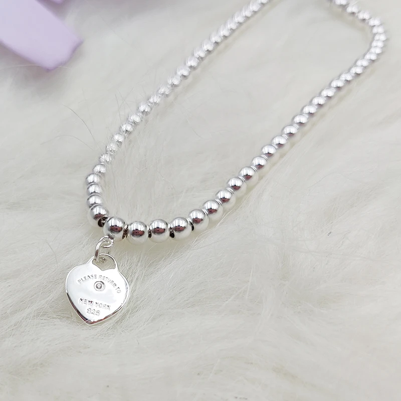 

S925 Silver Classic Enamel Mini Heart Shape 4mm Bead Bracelet Women Fashion Luxury Jewelry Festival Gift