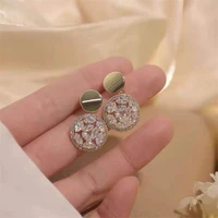 rhinestone statement earrings geometric big round dangle earrings for women girls crystal luxury wedding bride accessories