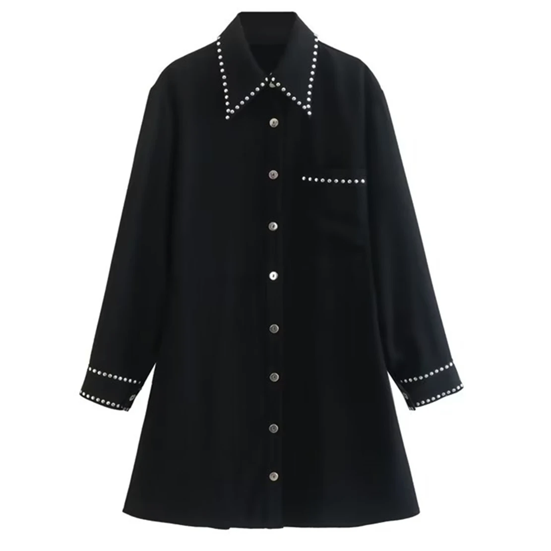 

Elmsk Single Breasted Mini Dress Women Vintage Rivet Black Dress