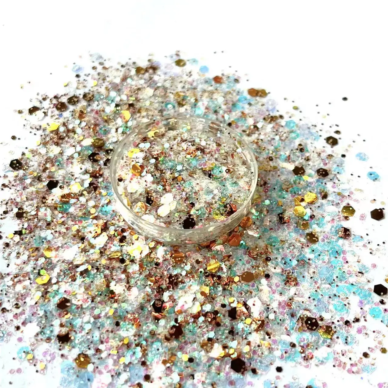 

Gold Holographic Glitter Flake Craft Bulk 100g 1kg Chunky Mixed Hexagon Nail Wholesale Sequin Reflective Polish Slime