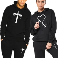 2022 fashion couple sportwear set cross printed hooded suits 2pcs set hoodie and sweatpants classic daily casual sports outfits
