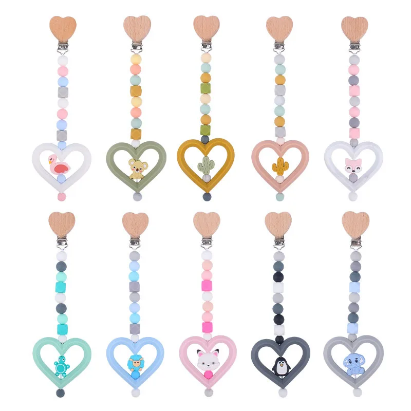 Silicone Baby Pacifier Chain Heart Teething Beads Infant Toddler Soother Clips Dummy Holder Feeding Leash Strap for Bebe Shower
