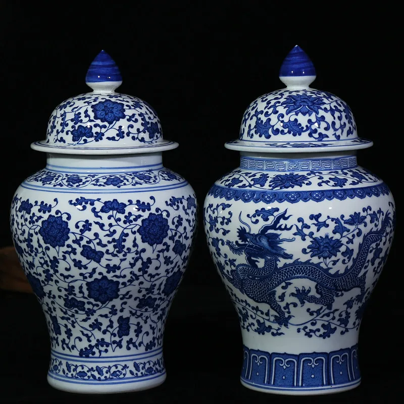 

Антикварная Имбирная керамическая банка в китайском стиле, Декор для дома и офиса, сине-белая фарфоровая ваза