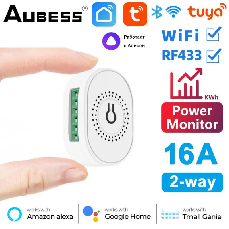 

Tuya Smart WIFI+RF433 16A Mini DIY Switch Relay Breaker Supports 1 And 2 Way Switch Smart Life Alexa Alice Google Home Control