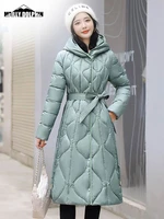 2022 new winter women long parkas jackets casual warm windproof hooded coat female winter clothes outwear with belt