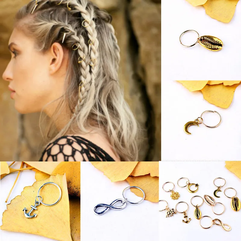 

5 Pcs Dreadlocks Hair Rings Braiders Ornament Magic Mystic Rune Braid Cross Circle Leaf Star Headdress Braids Hair Braiding