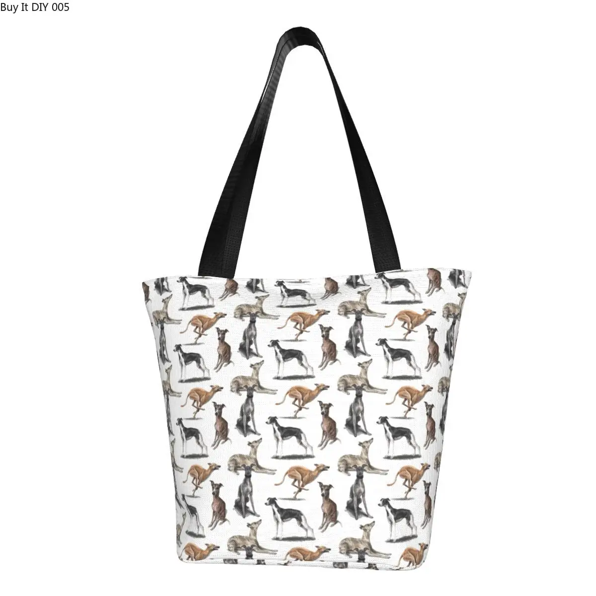 

Продуктовые сумки для покупок Whippet, тканевая сумка-тоут с принтом, сумка на плечо большой емкости, прочная сумка для покупок Greyhound Sighthound Dog