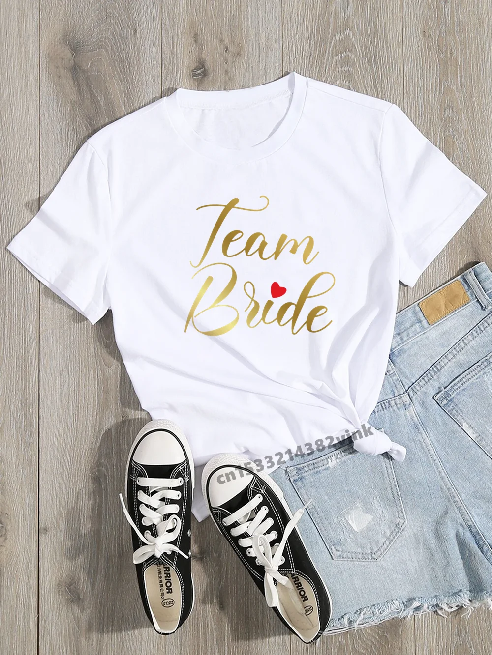 Golden Team Bride Bachelorette Wedding Party Women Evjf Tee Shirt Casual ladies basic O-collar White Short Sleeved T-shirt Girl