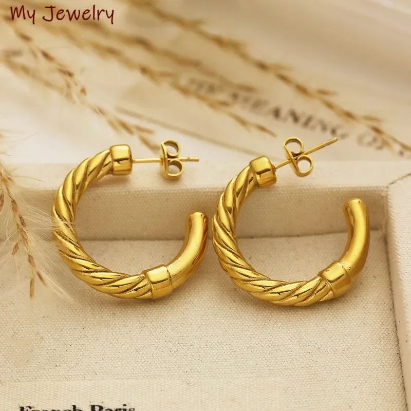 Глянцевые модные серьги из нержавеющей стали Twist CC ювелирные изделия роскошные