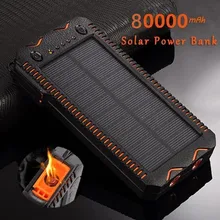 New` 80000mAh Solar Power Bank High-Capacity Phone Charging Power Bank With Cigarette Lighter Double USB Outdoor Emergency
