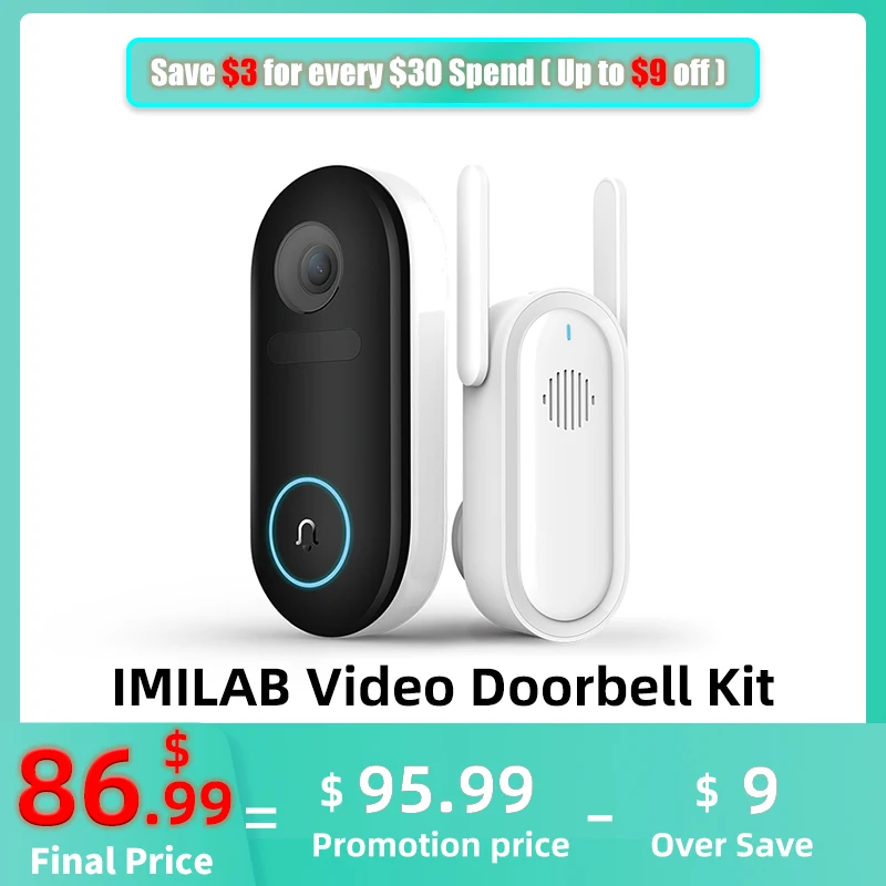

IMILAB Smart Video Doorbell Kit Cat's Eye 2.5K HD 5200mAh Security Camera Human Detection Instant Alert Burglar Alarm Device Set