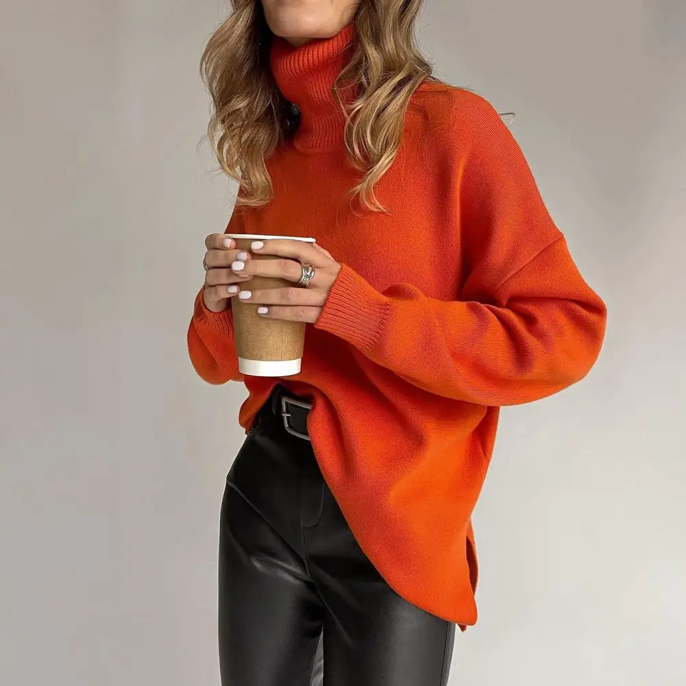 

Зеленый свитер с высоким воротником и разрезом для дам Осень-зима 2022 теплый, удобный и модный вязаный свитер