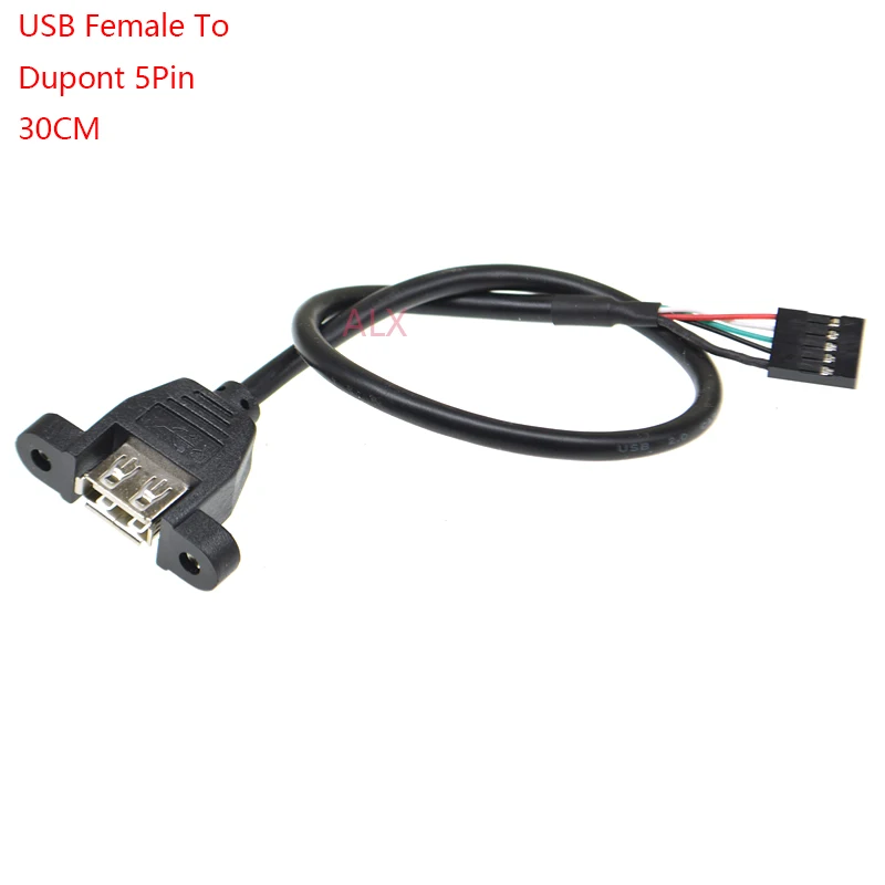 1Pcs 30CM Dupont 5Pin 2.54mm Female to USB Type A Adapter Motherboard Extender Cable with Screw Panel Mount Holes - купить по