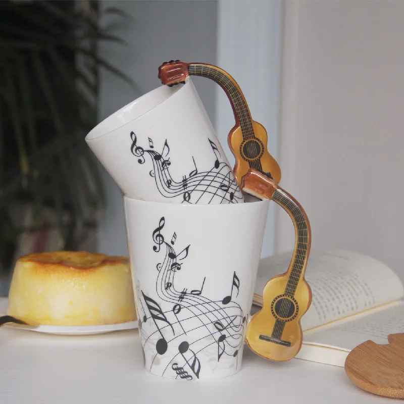 Mug Violin Water Cup Musical Instrument Music Note Bone China 400ml Large | Дом и сад