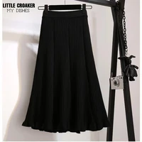 ladies fashion2022 new thicken womens knitted a line skirt elegant autumn winter solid color high waist warm long skirts female