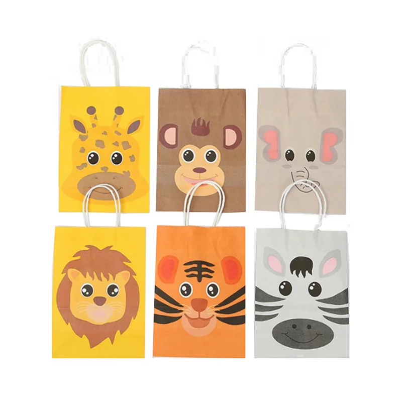 

Cute Animal Tote Bag Zoo Happy Birthday Party Paper Candy Box Kids Gift Cookie Packaging Bag Baby Shower Decoration Supplies