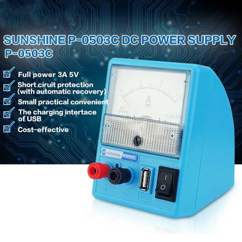 

SUNSHINE P-0503C Mini Portable Mobile Phone Regulated Power Supply Ammeter 3A 15v30v Power Voltage Power Meter