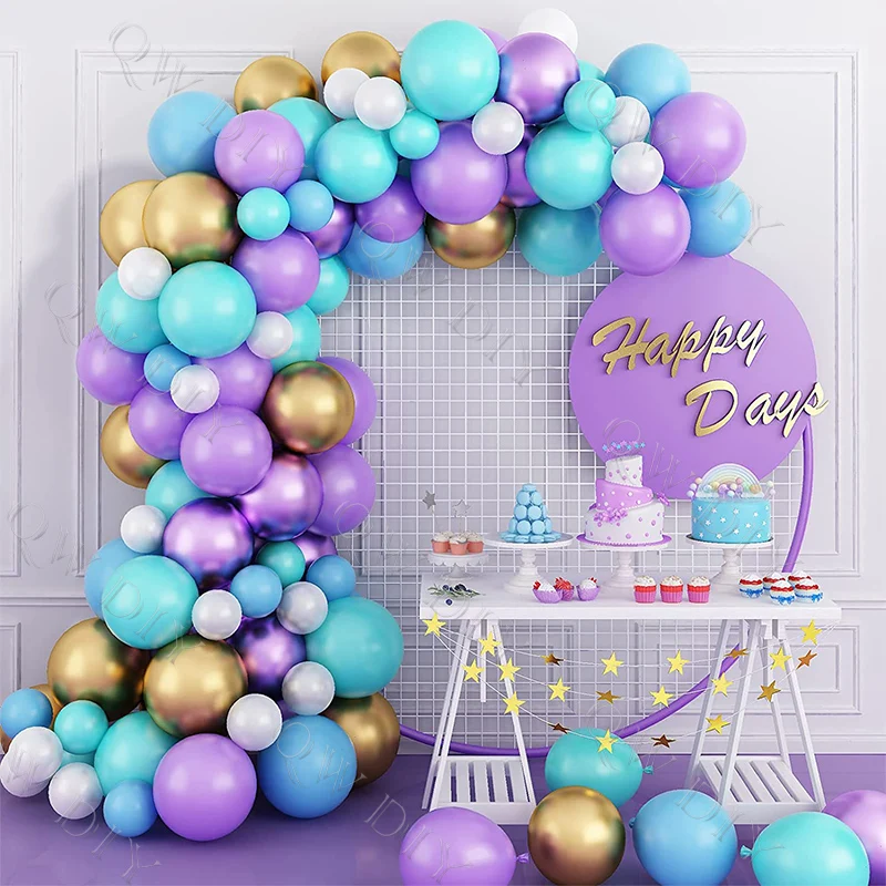 

118pc Tiffany Blue Purple Latex Balloons Garland Little Mermaid Themed Party Birthday Decoration Kit Oh Baby Girl Baptism Globos