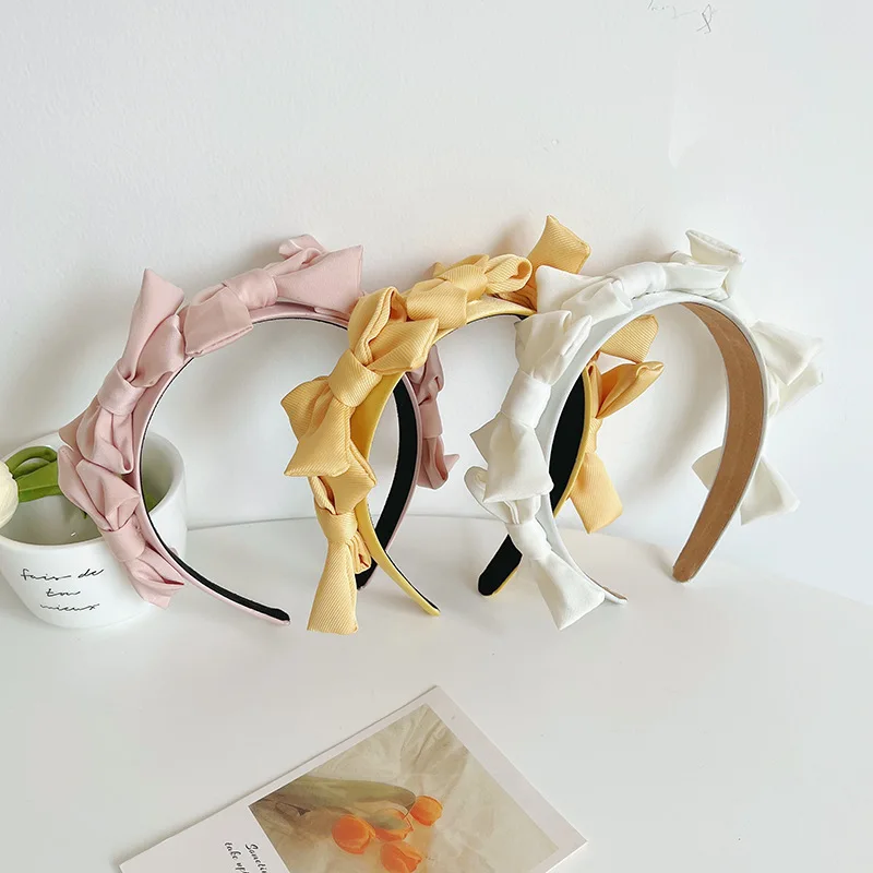 

Headband With Bow Women Cute Fabric Pleated Fashion Solid Handmade Accessories For Grils Face Wash Knot Wide Soft Hairband Bow