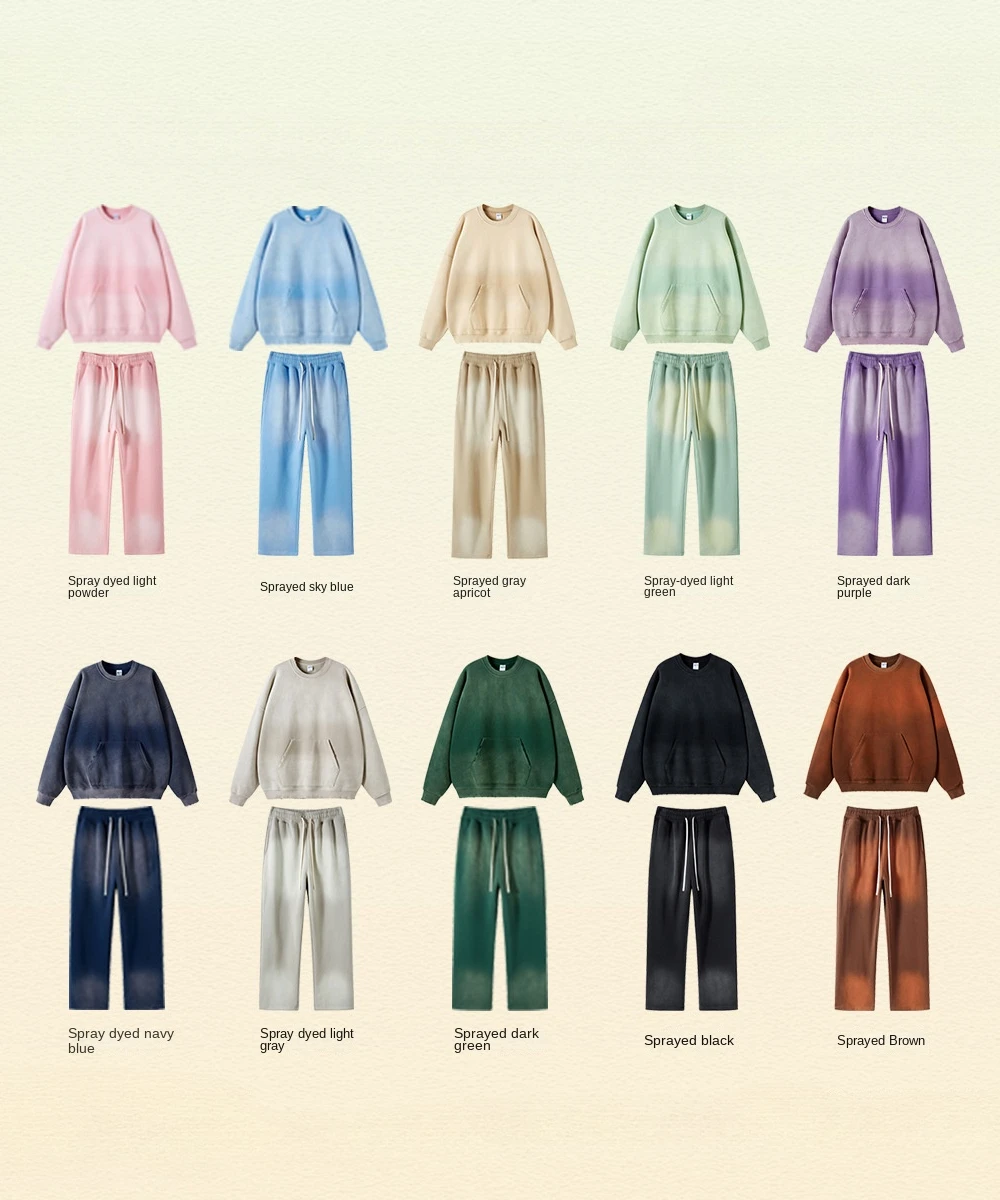 

2023 autumn and winter spray dyed old round neck worn washed men's and women's sweater pants suit