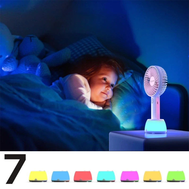 

Potable USB Handheld Fan Portable Fan Battery Operated w/ Night Light Mini USB Mini Portable Fan w/ 7 Color LED Drop Shipping